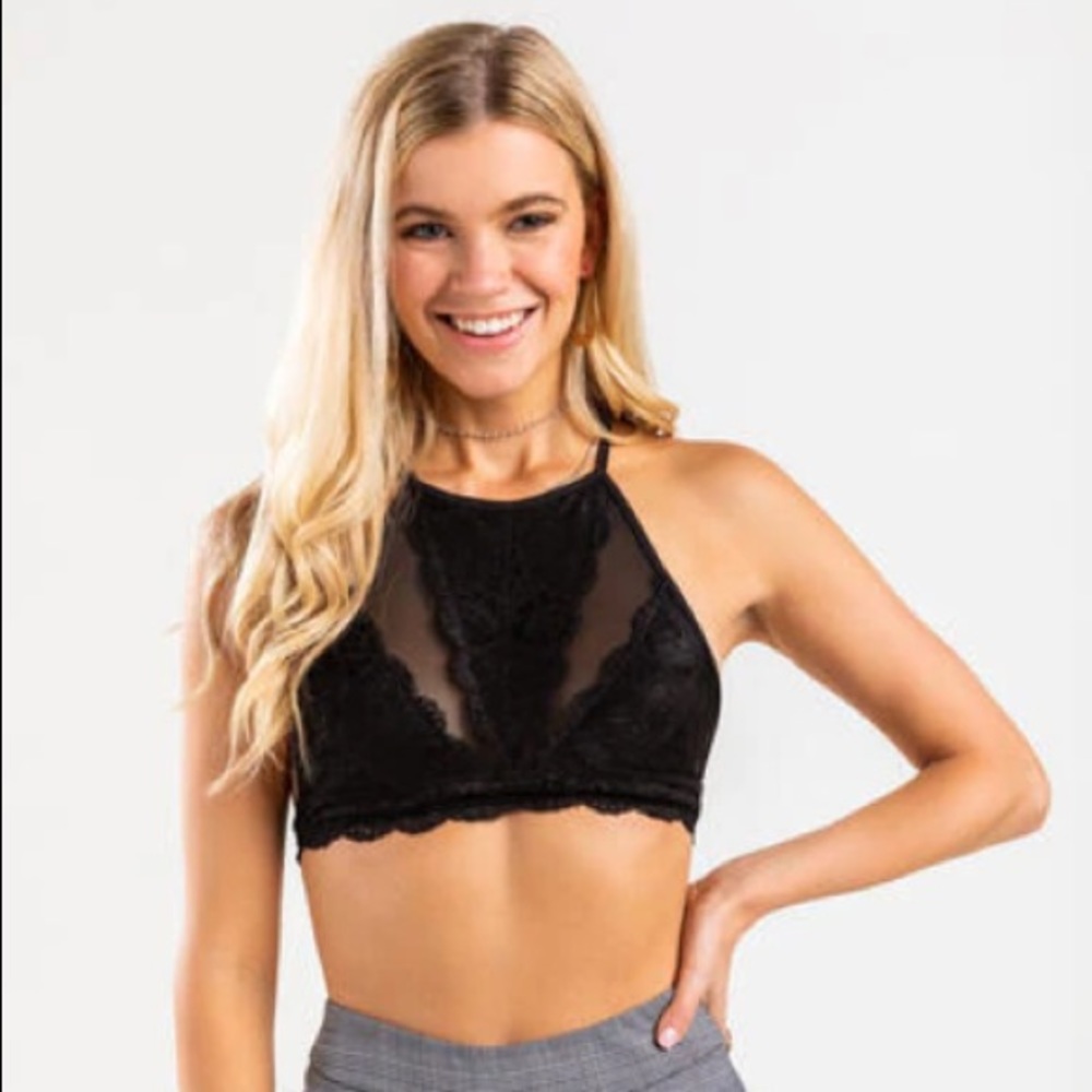 Francesca’s Black Lace Halter Bralette